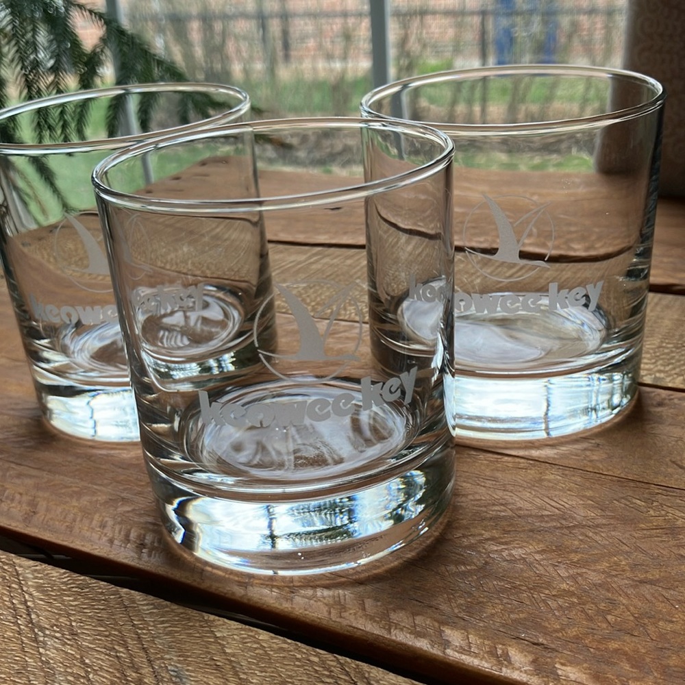 Keowee Key Etched Old Fashioned Bar Glasses Whiskey Bourbon Cocktail Glasses